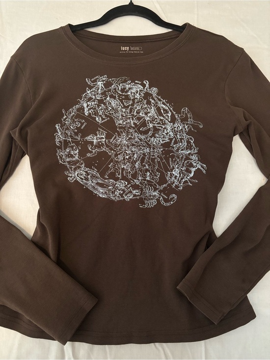 Lucy Tops - Lucy Brown Long-Sleeve Tee with Blue Constellation Graphic